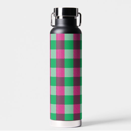 Pink Green Gingham Karo Design Trinkflasche (Vorne)