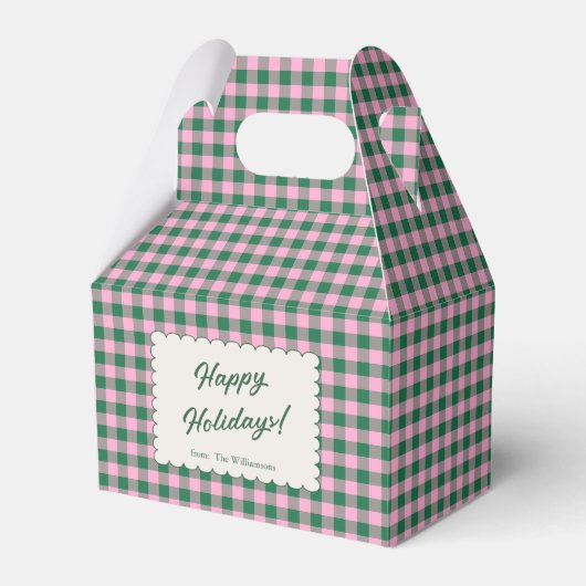 Pink Green Gingham Plaid Personalized Christmas Geschenkschachtel (Vorderseite)