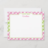 Pink Green Gingham Preppy Girly Stationery Mitteilungskarte (Vorderseite)