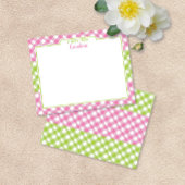 Pink Green Gingham Preppy Girly Stationery Mitteilungskarte