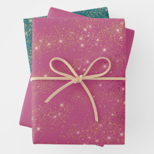 Pink Green Gold Glitzer Weihnachten Geschenkpapier Set