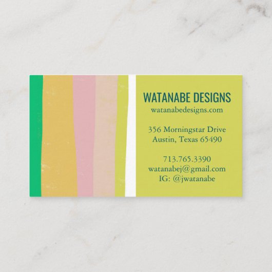 Pink Green Gold Minimalistisch Streifen Einfache Q Rabattkarte (Rückseite)