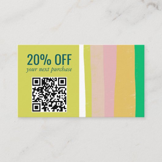 Pink Green Gold Minimalistisch Streifen Einfache Q Rabattkarte (Vorderseite)
