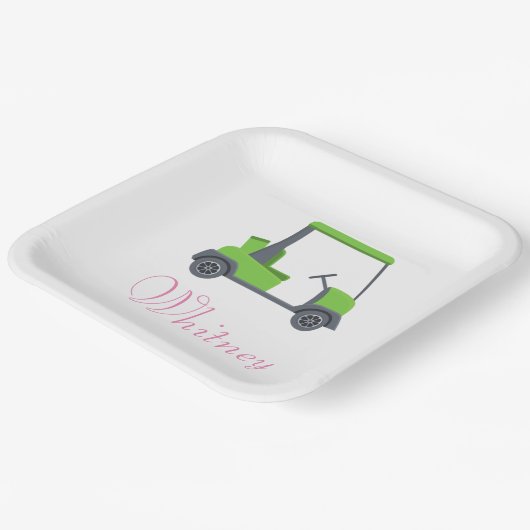 Pink Green Golf Cart Personalisiert lustig Pappteller (Gewinkelt)