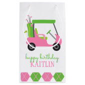 Pink & Green Golf Cart Personalisierte Geschenktas Kleine Geschenktüte (Rückseite)