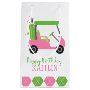 Pink & Green Golf Cart Personalisierte Geschenktas Kleine Geschenktüte