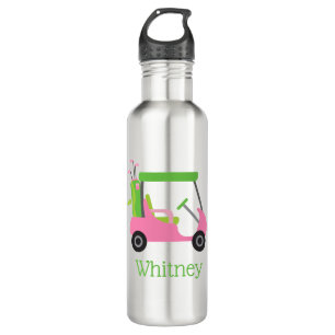 Pink & Green Golf Cart Personalisiertes Wasser Fla Edelstahlflasche