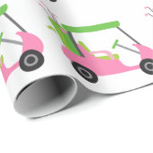 Pink & Green Golf Cart Wrapping Paper Geschenkpapier (Rolleneckpunkt)
