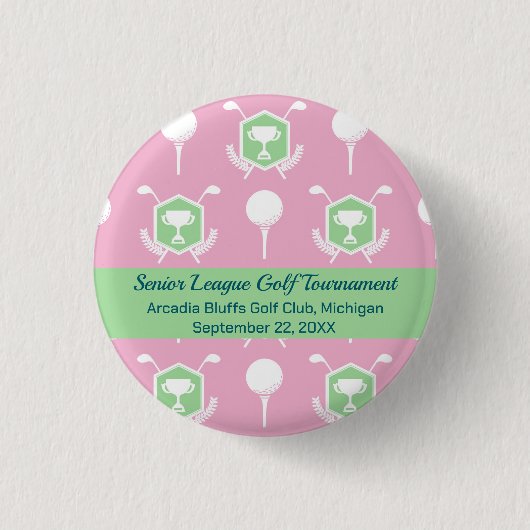 Pink & Green - Golf League Party Favor Button (Vorderseite)