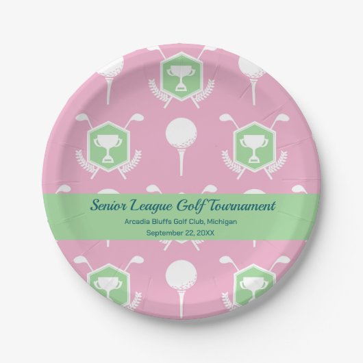 Pink & Green - Golf League Party Plate Pappteller (Vorderseite)