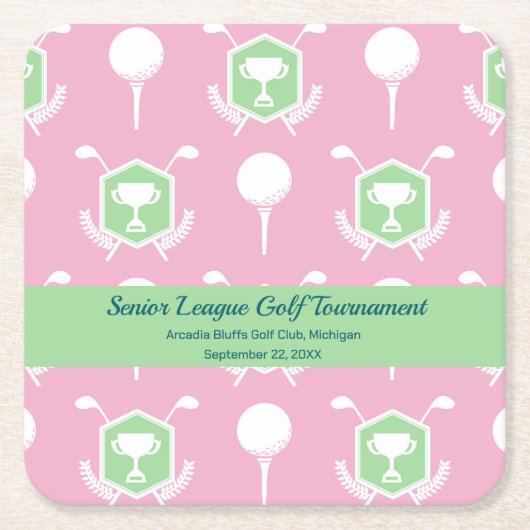 Pink & Green - Golf League Party Plate Rechteckiger Pappuntersetzer (Vorderseite)