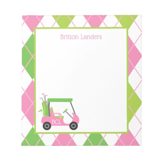 Pink & Green Golf Personalisiert Notepad Notizblock (Vorderseite)