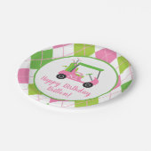 Pink & Green Golf Personalisiert Party Teller (Schrägansicht)
