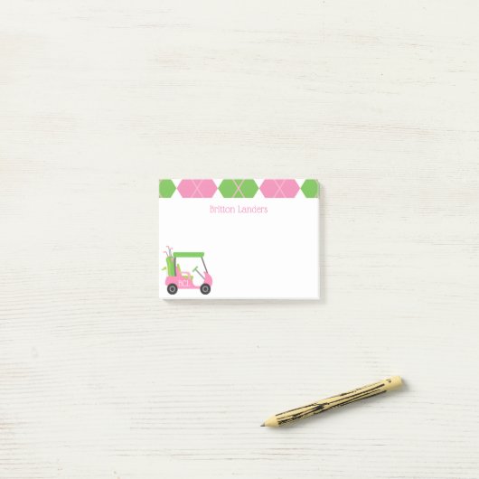 Pink & Green Golf Personalisiert Post-it Notepad Post-it Klebezettel (Auf Schreibtisch)