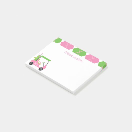 Pink & Green Golf Personalisiert Post-it Notepad Post-it Klebezettel (angewinkelt)