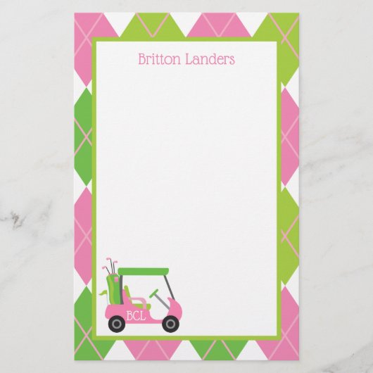 Pink & Green Golf Personalisiert Stationery (Vorderseite)