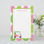 Pink & Green Golf Personalisiert Stationery (Stehend Vorderseite)