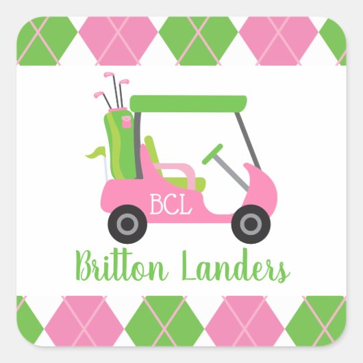 Pink & Green Golf Personalisiert Stickers (Vorderseite)
