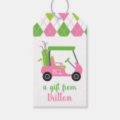 Pink & Green Golf Personalisierte Geschenketikette Geschenkanhänger (Vorderseite)
