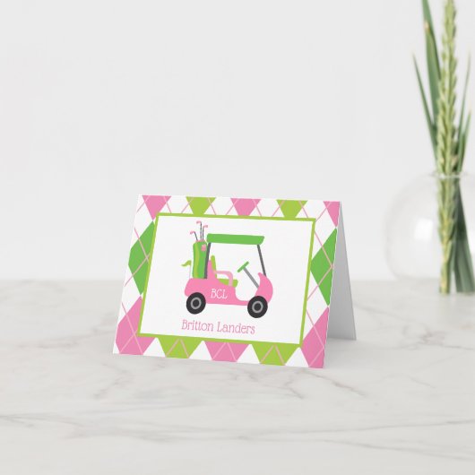 Pink & Green Golf Personalisierte Mitteilungskarte (Vorderseite)