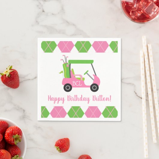 Pink & Green Golf Personalisiertes Party Napkins Serviette (Beispiel)