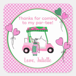 Pink & Green Golf Thema Geburtstagsparty Quadratischer Aufkleber