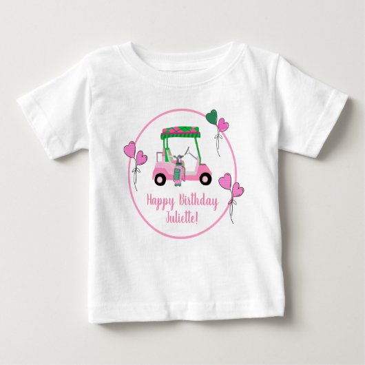 Pink & Green Golf Thema Personalisiertes Party Baby T-shirt (Vorderseite)