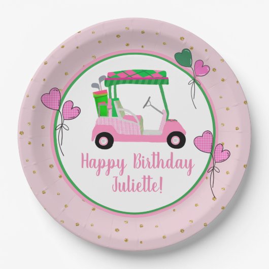 Pink & Green Golf Thema Personalisiertes Party Pappteller (Vorderseite)