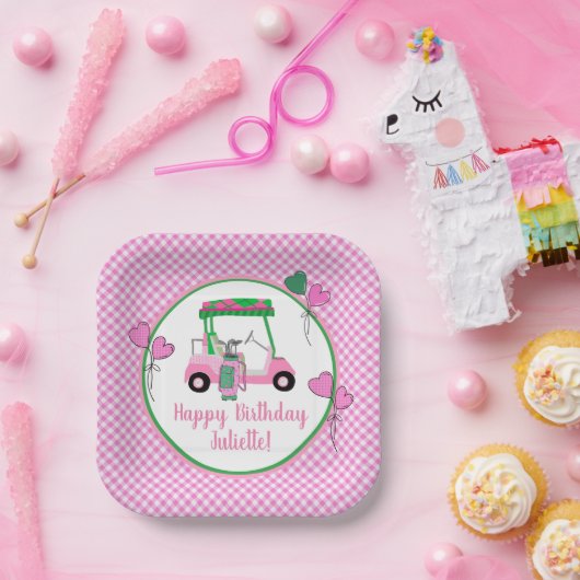Pink & Green Golf Thema Personalisiertes Party Pappteller (Party)