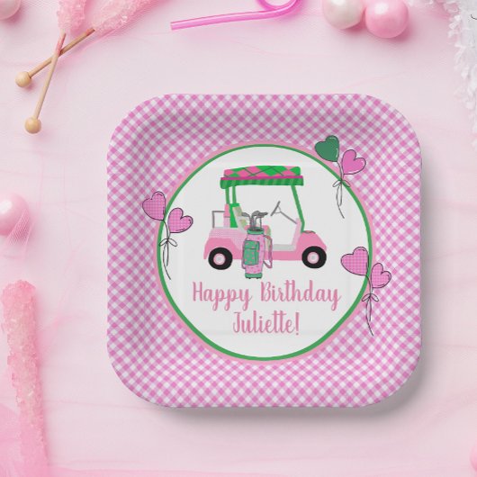 Pink & Green Golf Thema Personalisiertes Party Pappteller