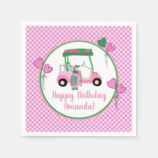 Pink & Green Golf Thema Personalisiertes Party Serviette (Vorderseite)