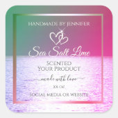 Pink Green Gradient Ocean Product Packaging Labels Quadratischer Aufkleber (Vorderseite)