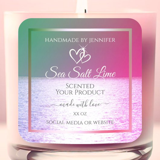 Pink Green Gradient Ocean Product Packaging Labels Quadratischer Aufkleber