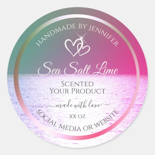 Pink Green Gradient Ocean Product Packaging Labels Runder Aufkleber (Vorderseite)