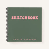 Pink Green Groovy Sketchbook Personalisiert Name Notizblock (Vorderseite)