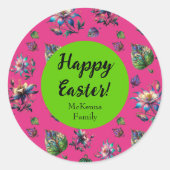 Pink Green Happy Osterfrühling Kolumne Blume Runder Aufkleber (Vorderseite)