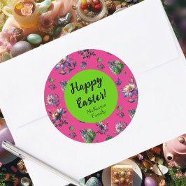 Pink Green Happy Osterfrühling Kolumne Blume Runder Aufkleber