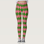 Pink Green Harlequin Checkered Design Leggings (Vorderseite)