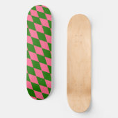 Pink Green Harlequin Checkered Design Skateboard (Vorderseite)