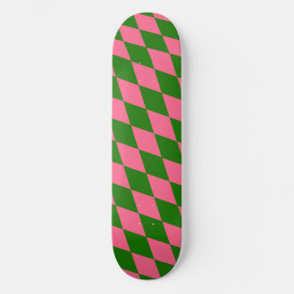 Pink Green Harlequin Checkered Design  Skateboard