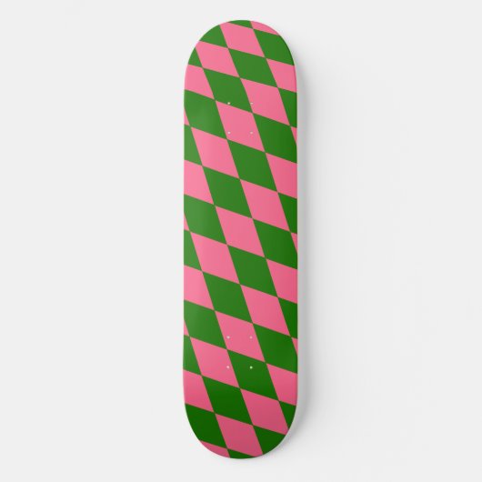 Pink Green Harlequin Checkered Design  Skateboard (Vorderseite)