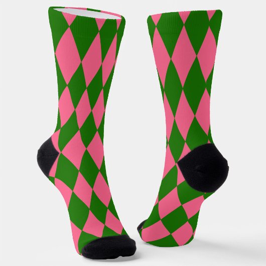 Pink Green Harlequin Checkered Design  Socken