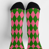 Pink Green Harlequin Checkered Design  Socken (Oben)