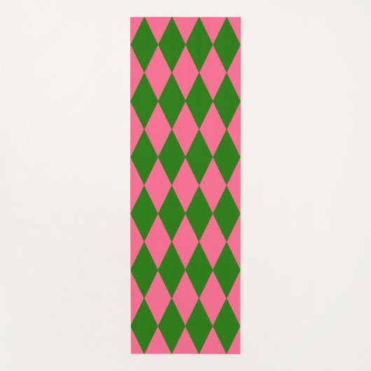 Pink Green Harlequin Checkered Design Yogamatte (Vorderseite)