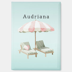 Pink Green Heart Beach Liegestühle Sonnenschirm Magnet