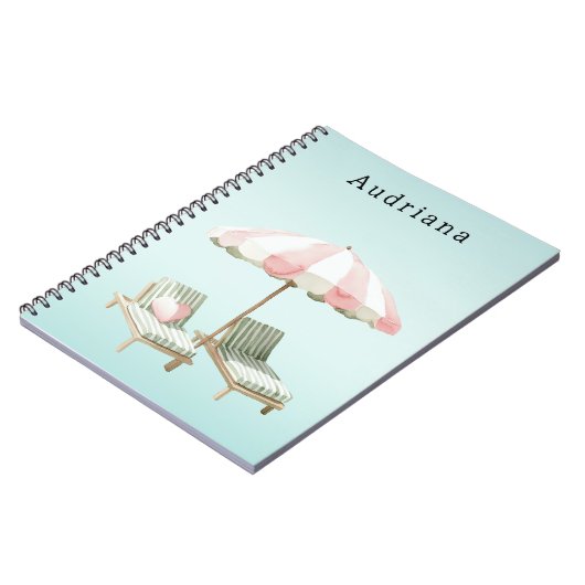 Pink Green Heart Beach Liegestühle Sonnenschirm Notizblock (Linke Seite)