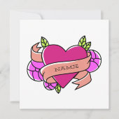 Pink Green Heart Tattoo Individuelle Name Black Mitteilungskarte (Vorderseite)
