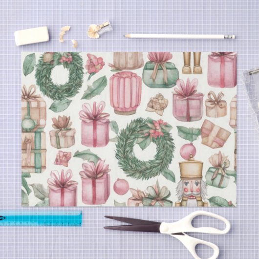 PINK & GREEN HOLIDAY NUTCRACKER FIGURES SEIDENPAPIER (Handwerk)