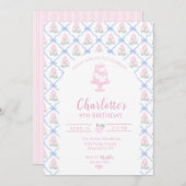 Pink Green Hydrangea Blue Bow Trellis Einladung (Vorne/Hinten)