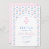 Pink Green Hydrangea Blue Bow Trellis Einladung (Vorne/Hinten)